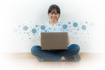 Girl using Laptop, Education online courses, Learning workshop learn to think internet technology