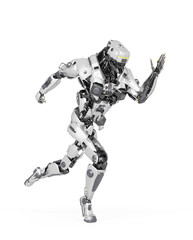 master robot is running very fast in white background