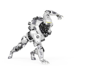 master robot is trying to get up in white background