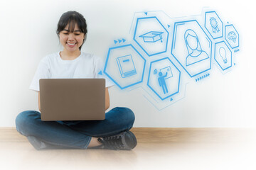 Girl using Laptop, Education online courses, Learning workshop learn to think internet technology