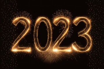 2023 Happy New Year's Sparkling Firework Text isolated on Black Background