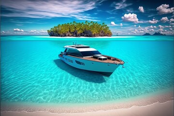 Beautiful landscape of summer beach and boat. beach in the summer season.