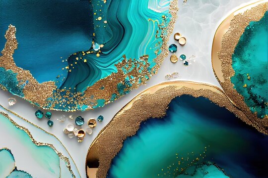 marble aqua blue gold texture, liquid, wallpaper, background