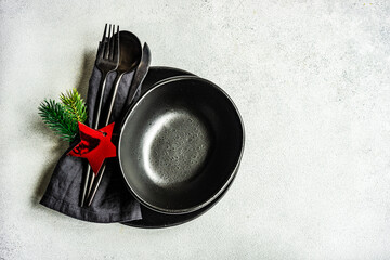 Ceramic plate setting for Christmas dinner