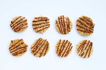 Rice cracker with coconut palm sugar on white