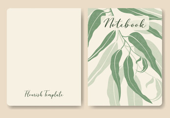 Minimalistic willow leaves template for notebook. 