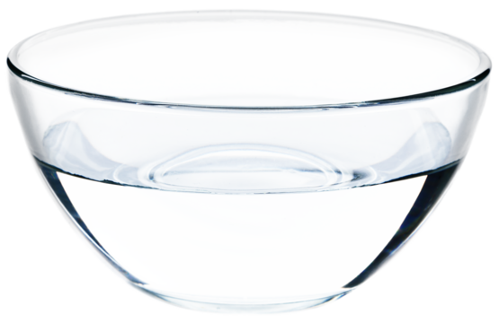 Glass bowl full of clear water on background