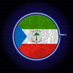 Equatorial Guinea neon grunge flag on wall backgrond. Vector illustration.