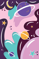 Vertical neutral colored background with planets sketches Vector