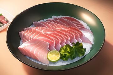Delicious Japanese sashimi asian food in anime style digital painting illustration
