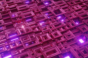 3d render of scifi like grid in  shadeds of violet.