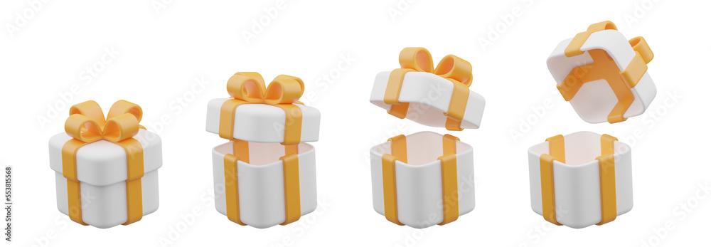 Wall mural 3d white present box with orange ribbon on transparent background