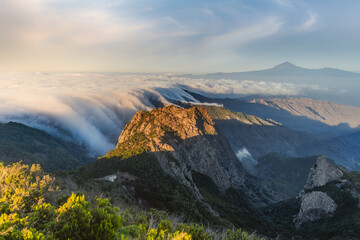 Fototapeta na wymiar view of the sea of ​​clouds from the top of the Garajonay national park. La Gomera. Canary Islands