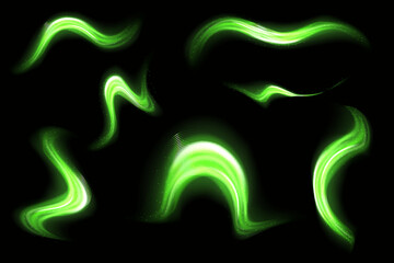 Light green Twirl. Curve light effect of green line. Luminous green circle. Abstract light speed motion effect.