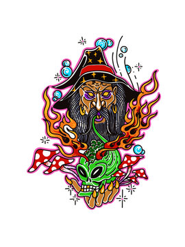 Buy American Traditional Tattoo Flash Style Wizard Prints 4 Online in India   Etsy