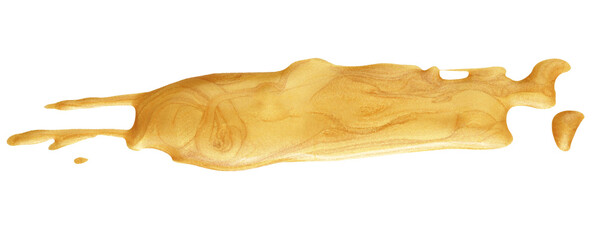Gold (bronze) glittering color smear brushstroke stain blot line on Png transparent background. Abstract Painting texture.