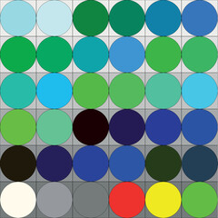 Color set. Abstraction. Checking the definition of color tone. Palette set. Abstract colorful circles in squares