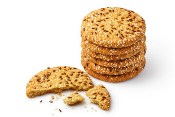 Delicious oatmeal cookies, isolated on white background