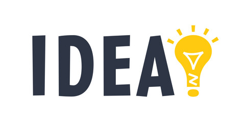 Word Idea with an exclamation mark in the shape of a light bulb, idea concept.