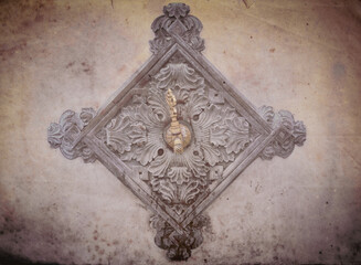 Ottoman Fountain with ottoman motifs on wall mounted triangular shapes made of brass. 