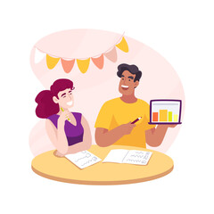 Fototapeta premium Same-age peer tutoring isolated cartoon vector illustration.