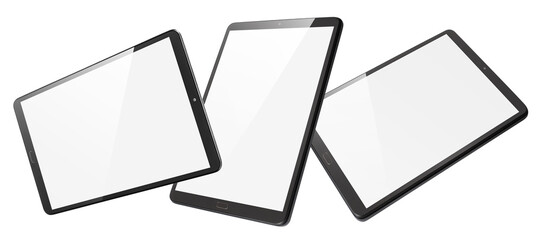Flying tablet computers, isolated on white background