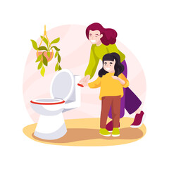Fototapeta na wymiar Teach child to use toilet isolated cartoon vector illustration.