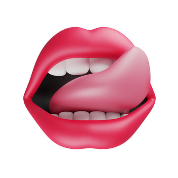Red sexy lips with tongue 3d icon illustration