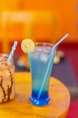 Blue Lagoon Mocktail ready to be served shot from various angles