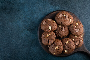 chocolate chip cookies. Brownie cookies. Cookies with chocolate and nuts. Vegetarian dessert. American dessert