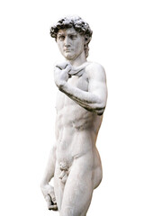 Fototapeta na wymiar Michelangelo's David PNG file isolated on white background, Piazza della Signoria, Firenze, Italy.