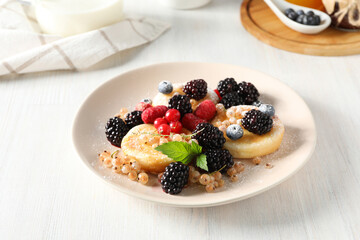 Concept of tasty sweet food, cheese pancakes