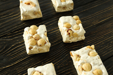 Concept of tasty food, nougat, close up