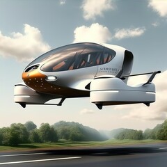 Fototapeta na wymiar Flying car of the future. Autonomously piloted robo-taxi. 