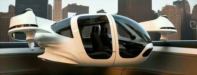 Flying car of the future. Autonomously piloted robo-taxi.	