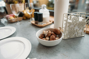 mushrooms on the kitchen table