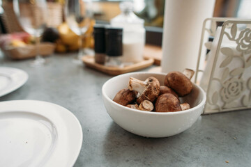 mushrooms on the kitchen table