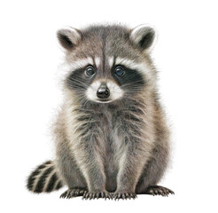 Cute tiny adorable racoon animal on a transparant background