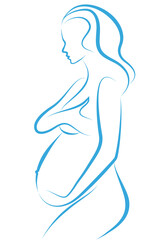 pregnant woman, line art illustration over a transparent background, PNG image - 553827574