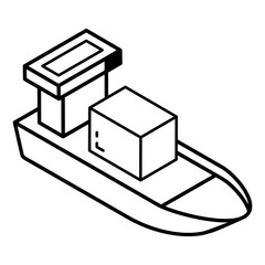 An outline isometric icon of cargo ship 