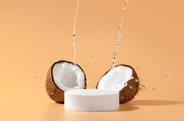 Coconuts product design. Beauty skincare scene for cosmetic product presentation made with mockup...