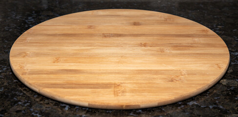 Bamboo wooden round stand in perspective and selective focus with depth blur. Portrait