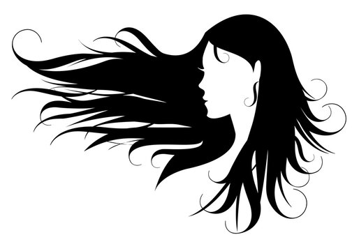 Beautiful woman with long black hair, fashion illustration over a transparent background, PNG image
