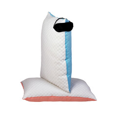 Personified quilted pillows with sleeping mask isolated on transarent background. Soft cushion for comfortable sleep and sweet dreaming