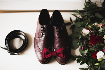 Set of mans fashion shoes and accessories