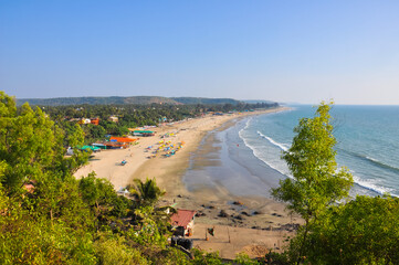 Beautiful seaside vacation spot for tourists in Arambol, Goa, India