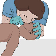 Vector illustration, first aid to a minor, Artificial respiration.