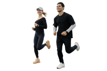 Woman and man fitness running in sports clothes, transparent background.