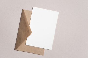Blank invitation or greeting card mockup with envelope