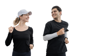 Woman and man fitness running in sports clothes, transparent background.